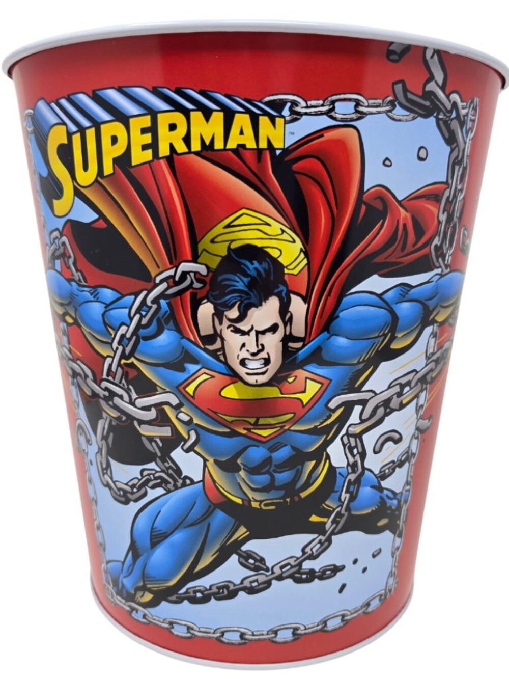 New Vtg 2000 Superman Breaking Chains Metal Waste Basket Home Office Trash Can